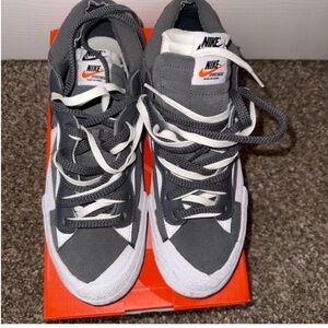 Nike Sacai Gray and White High-Top Sneakers